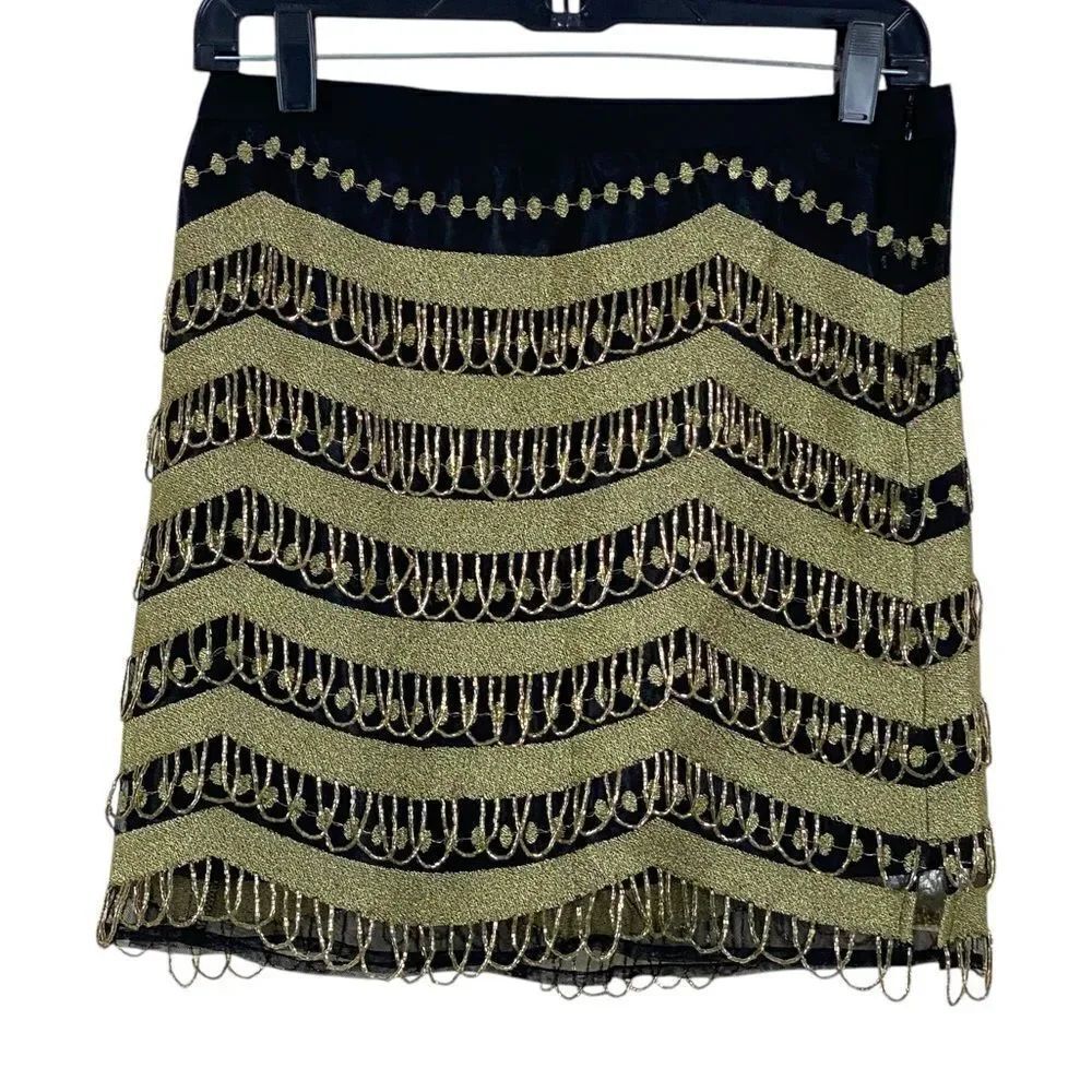 What Goes Around Comes Around Black Gold Bead Mini Skirt Sz S NWOT